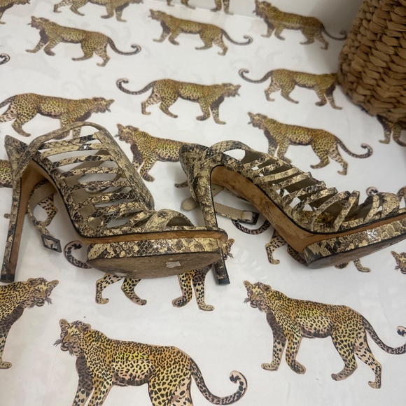 B Brian Atwood snake-embossed leather cage heels - Size 8 - Picture 3 of 6